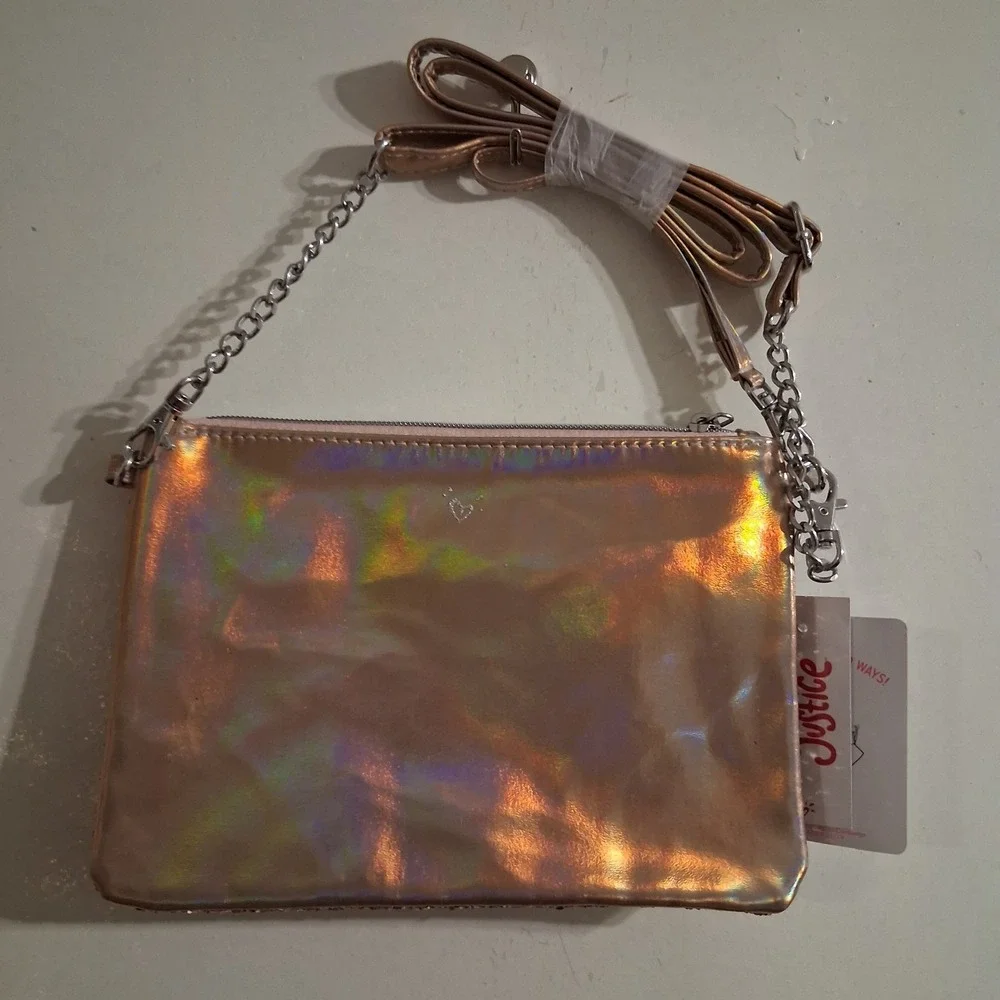 Vtg Y2K Justice Crossbody Purse Pink Silver Iridescent‎ Unicorn NWT